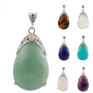 Pierre de cristal de quartz en forme de larme naturelle incrustée de bijoux de chakra de thérapie de goutte d'eau pendentif Zircon coloré