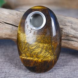 Piedra de ojo de tigre natural Tubo de cristal ovalado Pieza de juego de palma Extranjero simple