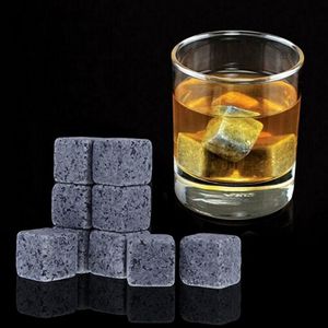 Piedras de whisky naturales 9pcs / set Whisky Stones Cooler Whisky Rock Ice Cube con bolsa de almacenamiento de terciopelo LX3426
