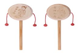 Bois naturel dessin animé chinois traditionnel filature hochet tambour main cloche bébé jouet Musical enfants début éducatif Toy4572706