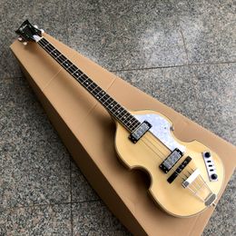 acabado de madera natural Hofner BB2 bajo estilo de cuerpo de violín basse calidad superior HCT bajo diseñado en Alemania todos los afinadores perlados golpeador y cubierta de barra de armadura