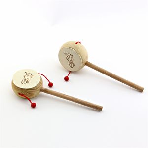 Juguetes musicales de madera natural de dibujos animados chino tradicional tambor giratorio en forma de sonajero campana de mano bebé niños juguete educativo temprano 1 15yn Y2