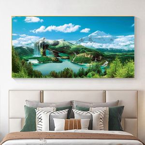 Naturaleza del paisaje cascada de lienzo moderno pintura y estampados artes de pared imágenes de la sala de estar del dormitorio decoración del hogar sin marco