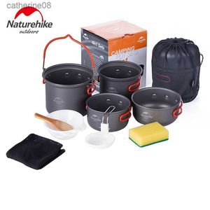 Naturehike Camping Ultralight Backpacking Aluminum Cookware Tableware Portable Kitchen Utensils Cooking Utensils Pot Pan Set L230621