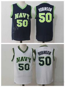 Naval Academy Navy Midshipmen College 50 David Robinson Maillots Hommes Bleu Marine Couleur University Basketball Maillots Robinson Sport Uniformes Vente