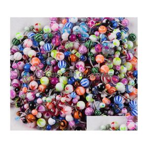 Nombril cloche bouton anneaux 100 Pcs/Lot bijoux de corps Piercing sourcil ventre langue barre à lèvres couleur mélangée livraison directe Dhaxm