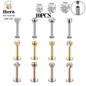 Navel Bell Button Rings 10PCS G23 Labret Piercing Lip Ring 16G F136 Internal Thread Nose Stud Earring Tragus Helix Cartilage Piercing Jewelry 230717