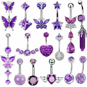 Anillos de botón de campana para ombligo 1 Uds. Anillos de ombligo de mariposa púrpura 14G anillo de vientre de estrella lindo corazón de cristal barra de Ombligo joyería Piercing Ombligo Mujer YQ240125