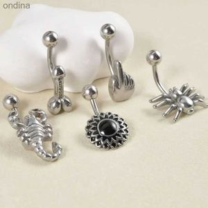 Nombril Bell Button Rings 1 pièces en acier chirurgical araignée Scorpion en acier inoxydable barre de courbure nombril clou Punk homme nombril anneau clou Piercing bijoux de corps YQ240125