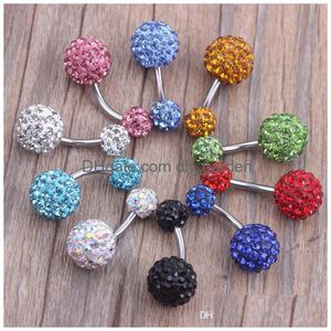 Nombril Bell Button Rings Belly Ring 30Pcs / Lot Mix 6 Couleurs Shamballa Ball Cristal Piercing Bijoux Drop Delivery Body Dhgarden Dhe49