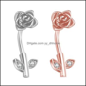 Anillos de botón de campana para el ombligo, joyería para el cuerpo, anillo colgante con gota de circón de cristal con forma de hoja y flor de rosa bonita y Sexy para mujeres y hombres, Piercing para entregar