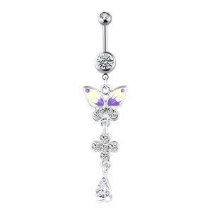 Nombril Cloche Bouton Anneaux Papillon Dangle Cristal En Acier Inoxydable Anneau De Ventre Oreille Barbell Bijoux De Corps Piercing Nombril Drop Delivery Dhbmk