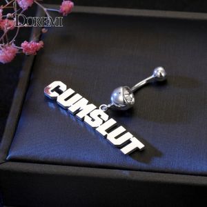 Anillos de botón de campana de ombligo DOREMI Anillo de vientre con nombre personalizado de moda Joyería de cuerpo personalizada de acero inoxidable Anillo de vientre con letra de circón Regalo de oro para mujeres 231021