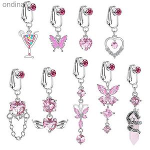 Anillos del botón de campana del ombligo Nuevo falso vientre mariposa falso vientre piercing corazón circón clip en el ombligo umbilical falso piercing cartílago pendiente clip falso YQ240125