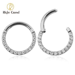 Bouton de cloche de nombril anneaux à droite Grand ASTM 36 16G Zirconi Gem Stone Daith Ear Nez Clicker Ring Corps Piercing Bijoux 230628