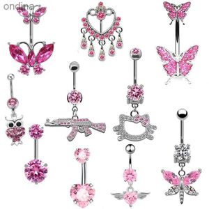 Nombril Bell Bouton Anneaux Romantique Rose Ventre Piercing Boucle Ombilical Clou Tête De Chat Libellule Pistolet Papillon Nombril Anneaux Piercing Bijoux YQ240125