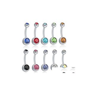 Ombligo Campana Anillos Acero inoxidable Vientre Cristal Hipoalergénico Cuerpo Piercing Barras Joyas para mujer Bikini Joyería de moda Dhrck