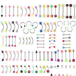 Navel Bell Button Rings Wholesale Promotion 110Pcs Mixed Models/Colors Body Jewelry Set Resin Eyebrow Belly Lip Tongue Nose Pi Otaon