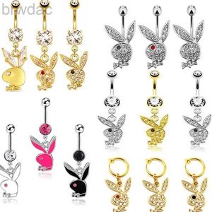 Nombres Anneaux 14g Carton de dessin anonyless en acier inoxydable Rabbit Navel Ring Fashion Lady Perced Navel Free Oree Clip Oread Oreads Sexy Belly Dance Body D240509