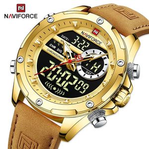 NAVIFORCE montres originales de luxe pour hommes Sport décontracté chronographe alarme montre-bracelet à Quartz en cuir étanche horloge numérique 9163 240227
