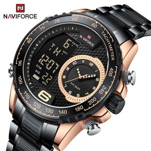 Naviforce montres pour hommes montre à Quartz de luxe de marque supérieure pour hommes chronographe étanche 24 heures affichage LCD montre de Sport lumineuse