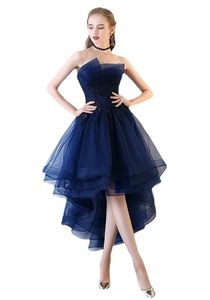 azul marino azul alto bajo tul modesto vestidos de fiesta hermosos vestidos boho fuera del hombro vestido de dama de honor