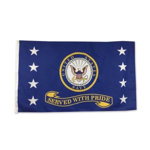 Bandera del sello del emblema de la Marina servida con orgullo 3x5 pies doble costura 100D poliéster Festival regalo interior al aire libre impreso