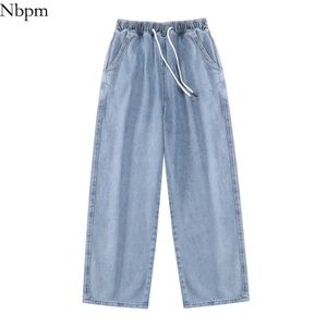 Nbpm Fashion Washed Lace Up Baggy Jeans Mujer Cintura alta Niñas Streetwear Pantalones de pierna ancha Pantalones de mezclilla Bottom 210529