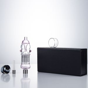 NC033 OD 32mm Bras Arbre Perc Dab Rig Tuyaux D'eau En Verre Coffret 510 Quartz Céramique Cire À Ongles Plat Pot De Silicium Coloré Anti-déversement Pipe À Fumer Refroidi À L'eau Bubbler Bong