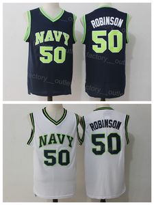 NCAA Naval Academy Navy Midshipmen Basketball College 50 David Robinson Jersey Bleu Marine Blanc Couleur Pur Coton Pour Les Fans De Sport Université Respirant Top Qualité