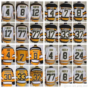 1924-1999 Película Retro CCM Hockey Jersey bordado 37 Patrice Bergeron 16 Sanderson Esposito O'reilly Oates Bucyk Lucic 4 Orr Neely Thomas 33 Chara Jersey