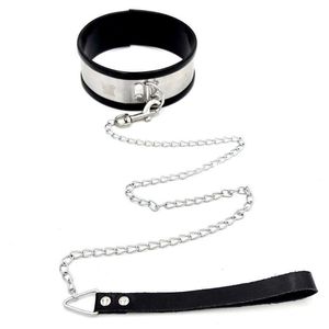 Bondage para el cuello, Collar de perro esclavo de acero inoxidable con correa de cadena de Metal, juegos para adultos, arnés de sujeción BDSM, juguetes sexys para parejas