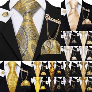 Le cou attache Barry.Golden Jacquard Silk Mens Tie Tie à bouffés bruns Hanky Set Golden Beige Champagne