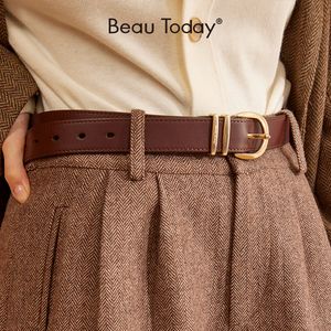 Corbatas para el cuello BeauToday cinturón mujer cuero de vaca herradura hebilla costura Retro diseñador señoras Jeans vestido pretina hecho a mano 91005 230718