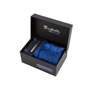 Cravates Design Paisley Tie Set Gravata Tie Hanky Boutons de manchette Coffret cadeau Jacquard tissé Cravates Anniversaire d'Abraham Lincoln Royal Blue 231013