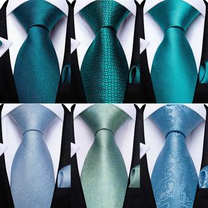 Cravates DiBanGu Mens Cravate Teal Vert Bleu Solide Design Cravate De Mariage En Soie Pour Hommes Hanky Boutons De Manchette Cravate Ensemble De Mode Bussiness Party J230225