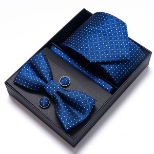 Corbatas Fábrica de moda Venta Mezcla de colores Regalo de vacaciones Corbata Cuadrados de bolsillo Conjunto de gemelos Corbata Caja Hombre Azul Boda Ajuste de negocios 230818