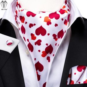 Cravates Hi-Tie Blanc Rouge Coeurs Soie Hommes Ascots Hanky Boutons De Manchette Ensemble Jacquard Tissé Vintage Cravate Cravate Pour Homme Mariage Bal Petit Ami 231013