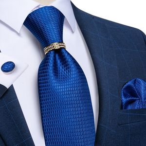 Corbatas de cuello Hombres de lujo Royal Blue Plaid Solid Tie Set Pañuelo Gemelos 8 cm de ancho Accesorios de boda Regalo para hombres Drop 230807