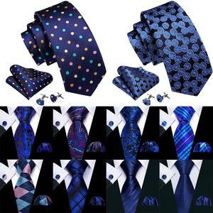 Corbatas para el cuello Azul marino Punto Hombres Corbata de alta calidad Bolsillo de seda Gemelos cuadrados Traje tejido Conjuntos de corbatas Diseñador de fiestas de negocios Barry Wang 6486 231019