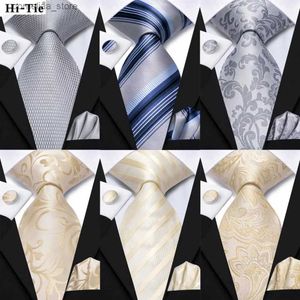 Corbatas para el cuello Corbatas Hi-Tie Champagne Floral Paisley Seda Corbata elegante para hombres Novio Boda Hombres Corbata Bolsillo Cuadrado Gemelos Accesorio al por mayor Y240325