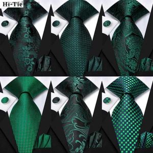 Corbatas Corbatas Hi-Tie Verde oscuro Psialey Seda Corbata elegante para hombres Novio Boda Hombres Corbata Bolsillo Cuadrado Gemelos Accesorio Diseñador al por mayor Y240325