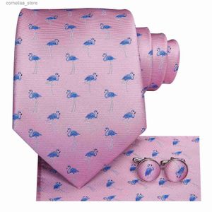 Cravates Cravates Hi-Tie Designer Rose Bleu Flamant Imprimé Cravates En Soie Pour Hommes Mouchoir Bouton De Manchette Dessin Animé Hommes Cravate Cadeau Pour Hommes Jacquard Gravata Y240325