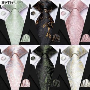 Cravates Cravates Hi-Tie Hommes Mode Paisley Sage Vert Cravate Mouchoir Boutons De Manchette pour Accessoire De Smoking ic Cravate De Luxe En Soie pour Homme Cadeau Y240325