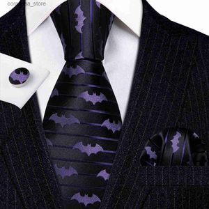 Cravates Cravates de luxe chauve-souris violet rouge bleu hommes cravates en soie tissé motif animal conception Ncektie poche carré boutons de manchette ensemble fête de mariage FA-6210 Y240325