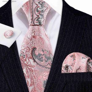 Corbatas Corbatas Rosa Paisley Seda Floral Hombres Corbata Regalo de boda Barry.Wang Diseñador Corbata Pañuelo Gemelos Conjunto Novio de negocios LN-6007 Y240325