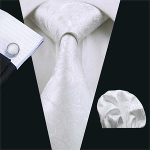 Cravatte al collo Bianco Paisley Seta Jacquard Tessuto classico Cravatta Hanky Gemelli Set per uomo Business Wedding Party Spedizione gratuita J230225