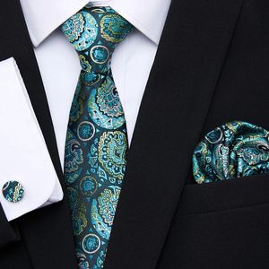 Cravates en gros de haute qualité 7,5 cm de largeur cravate pour hommes cravate en soie boutons de manchette Hanky ensemble costume d'affaires mariage luxe vert point floral 231128