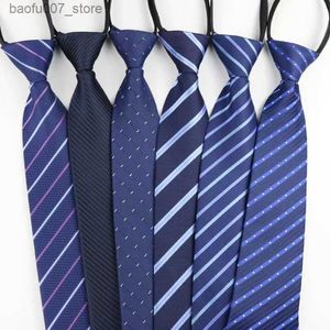 Coules de cou Zipper Lazy Mens Business Tie Robe gratuite Black Blue Navy Stripes 48 Weddingq