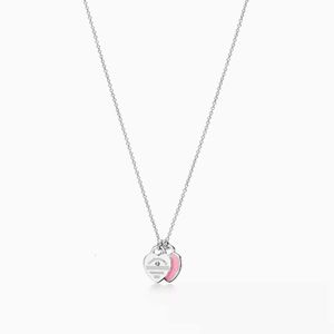 Collier Colliers pendentifs classiques High Tiffanies Edition S925 STERLING Silver Double Heart Charm Drop Glue Set Diamond Plated Love Collier F95